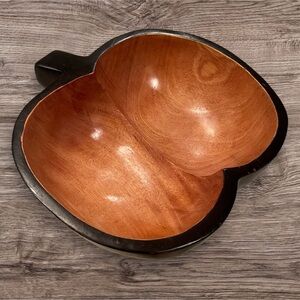 Well Equipped Kitchen Apple Shaped Mango Wood Black Heavy Bowl Vintage